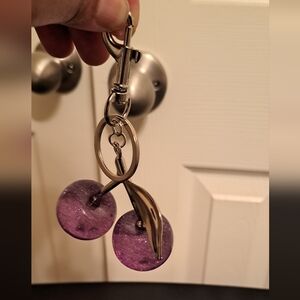 Purple Cherry Keychain with silver metal NWOT
